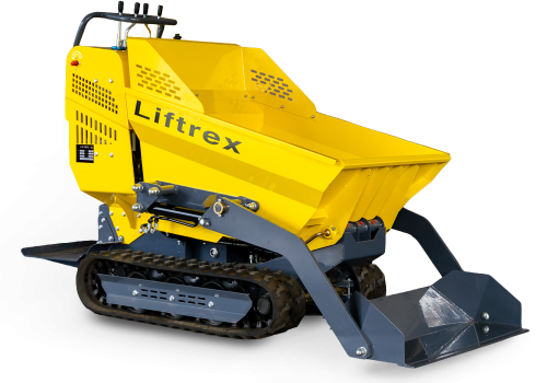 Vikšrinis mini dumperis Liftrex D5100 su priekiniu krautuvo kaušu, šoninis vaizdas